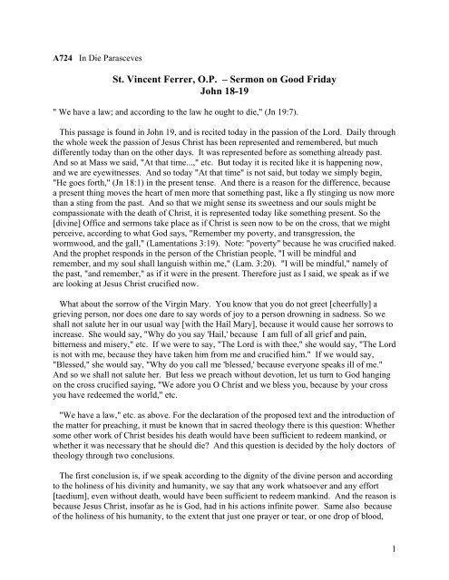 St Vincent Ferrer O P A Sermon On Good Friday John 18 19
