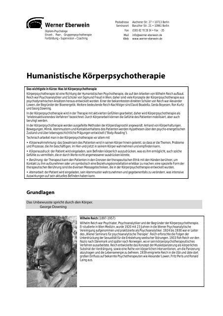 Humanistische Körperpsychotherapie - Werner Eberwein