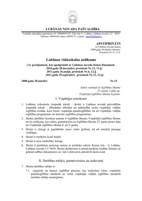 Lubānas vidusskolas nolikums - Lubānas novads
