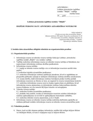 Iekšējie personu datu apstrādes aizsardzības noteikumi