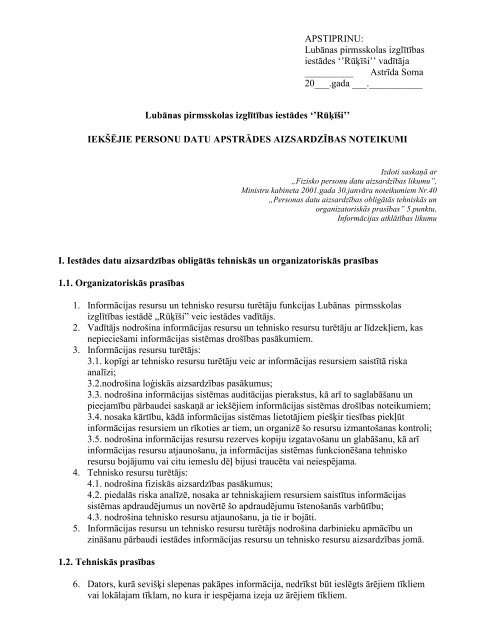 Iekšējie personu datu apstrādes aizsardzības noteikumi
