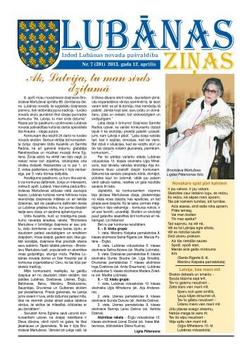 Nr. 7 (391) 2013. gada 12. aprīlis - Lubānas novads