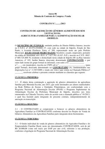 Anexo VI - Minuta do contrato - Prefeitura Municipal de ItÃ¡polis