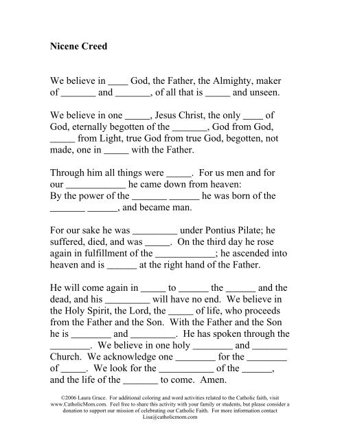 Nicene Creed Worksheet - Catholic Mom