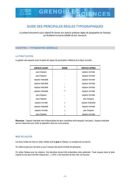 Guide des principales regles typographiques - Grenoble Sciences