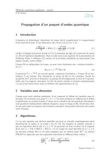 Propagation d'un paquet d'ondes quantique - Grenoble Sciences