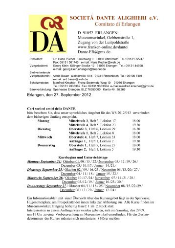 SOCIETÁ DANTE ALIGHIERI e.V. Comitato di Erlangen