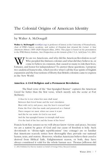 The Colonial Origins of American Identity - Foreign Policy Research ...