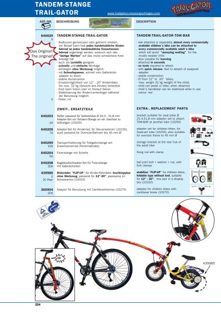 Trail Gator Tandemstange für Kinderräder, Rot, 12 - 20