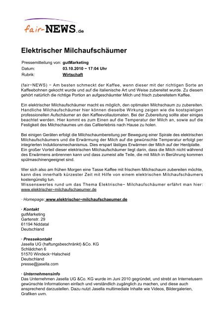 PDF :: fair-NEWS.de :: Elektrischer Milchaufschäumer