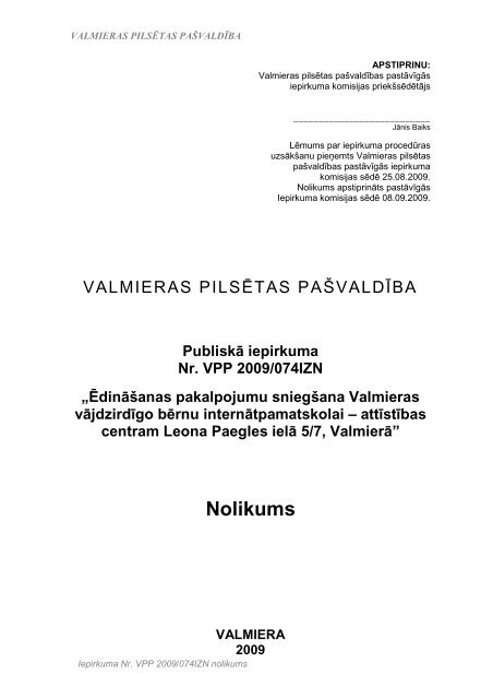 Nolikums edinasanai - Valmiera