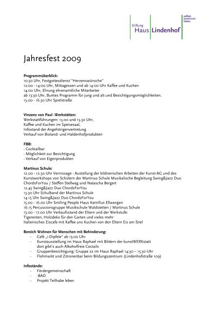 Jahresfest 2009 - Stiftung Haus Lindenhof