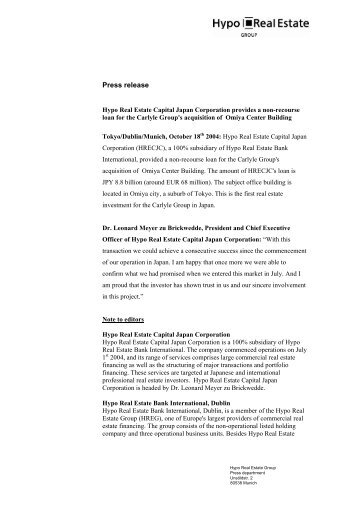 18.10.2004 - Hypo Real Estate Capital Japan Corporation