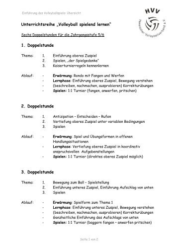 Unterrichtsreihe „Volleyball spielend lernen“ 1. Doppelstunde 2 ...