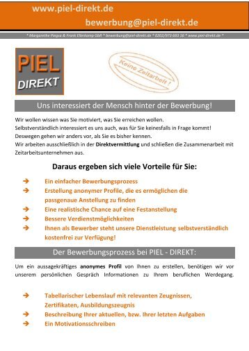 www.piel-direkt.de bewerbung@piel-direkt.de