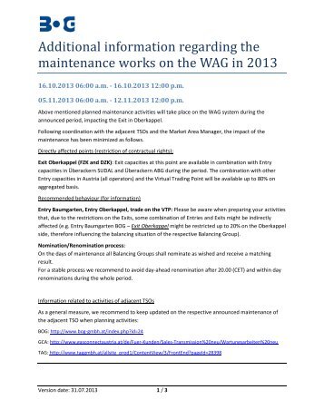 Additional information regarding the maintenance ... - BOG GmbH