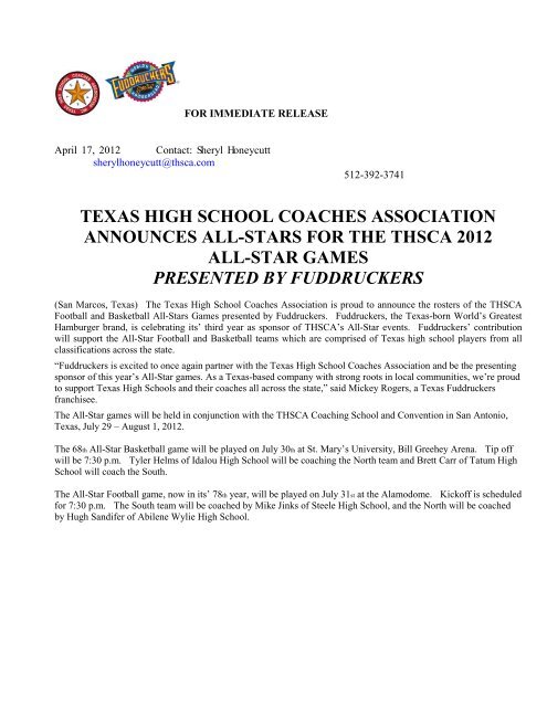 texas high school coaches association announces all-stars for the ...