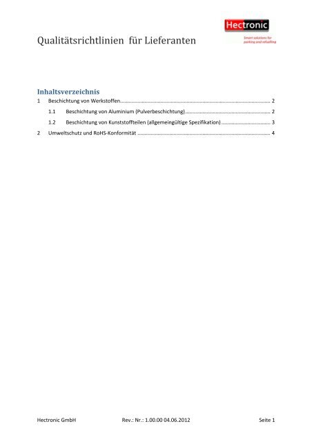 Qualitätsrichtlinien für Lieferanten - Hectronic