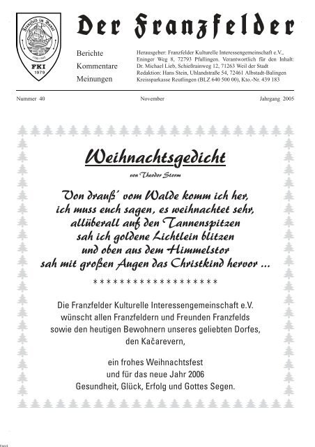 Weihnachtsgedicht - Die Franzfelder