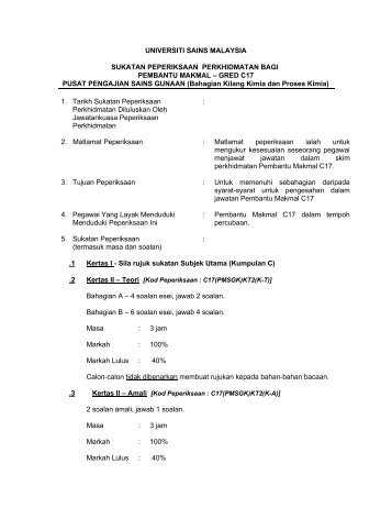 Pembantu Makmal (C17) (P.P. Sains Gunaan Penggunaan Kimia)