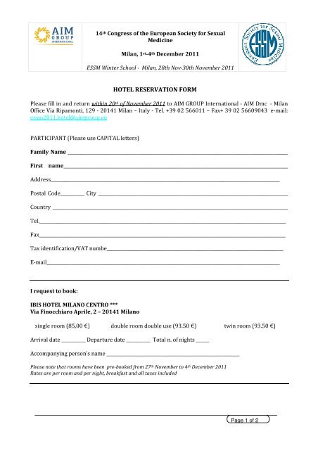 HOTEL RESERVATION FORM DI - ESSM