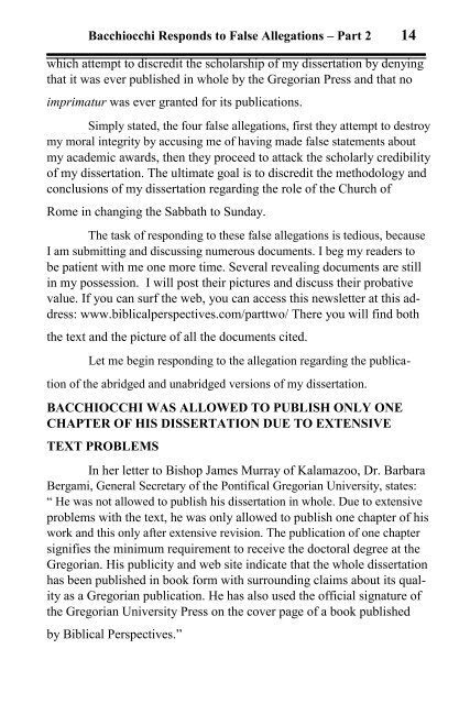 Bacchiocchi Responds to False Allegations - Part 2 - A New You ...