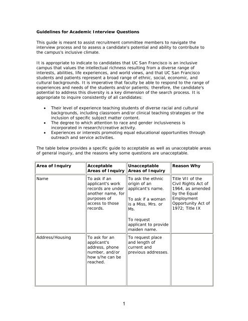 Guidelines for Academic Interview Questions This ... - Academic Affairs