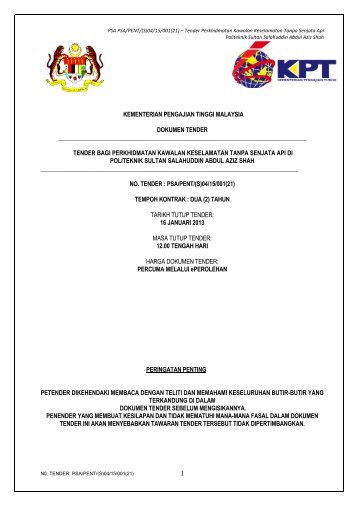 Dokumen Tender - Portal Rasmi Politeknik Sultan Salahuddin Abdul ...