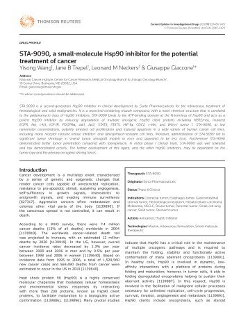 STA-9090, a small-molecule Hsp90 inhibitor for - Synta ...