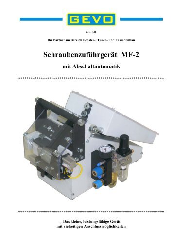 Schraubenzuführgerät MF-2 mit Abschaltautomatik - GEVO GmbH