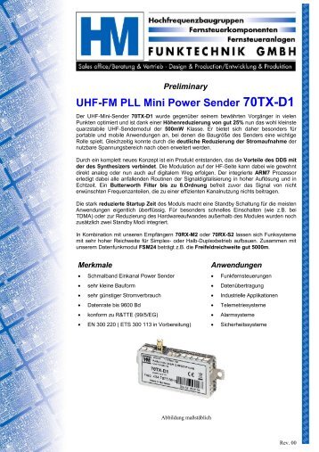 Preliminary UHF-FM PLL Mini Power Sender 70TX-D1