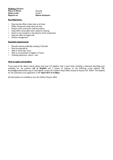 Job Opportunity @ Save the Children - Rwanda Education NGO ...