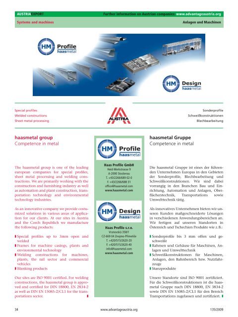 Metalle & Metallverarbeitung, Austria Export Nr 135