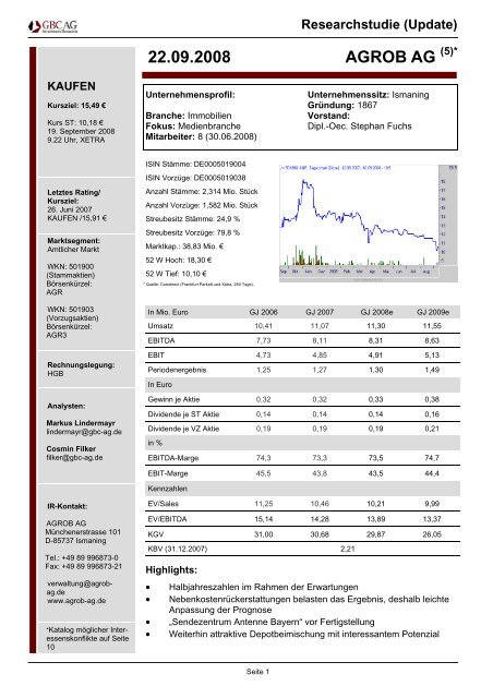 von GBC AG - AGROB Immobilien AG