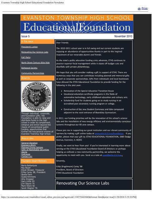 Evanston Township High School Educational Foundation Newsletter