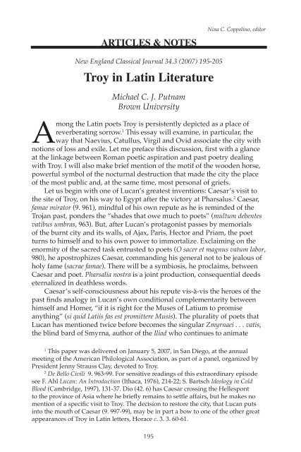 troy in latin literature - Classical Association of New England