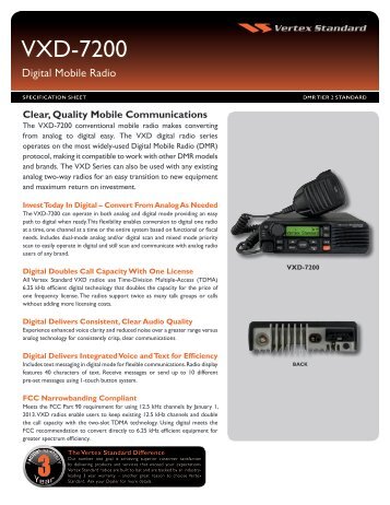 VXD-7200 Digital Mobile Radio Specification Sheet - Buy Two Way ...