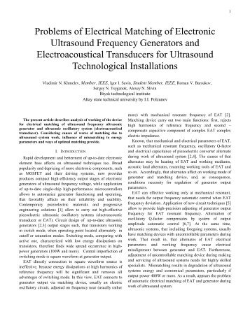 Problems of Electrical Matching of Electronic Ultrasound Frequency ...