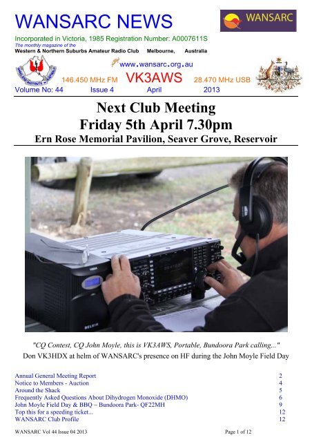 April - Western & Northern Suburbs Amateur Radio Club