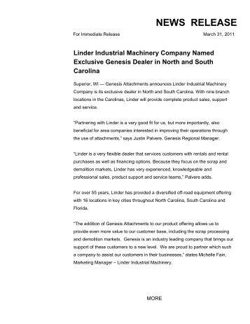 Genesis Proudly Announces Linder Industrial Machinery as New ...