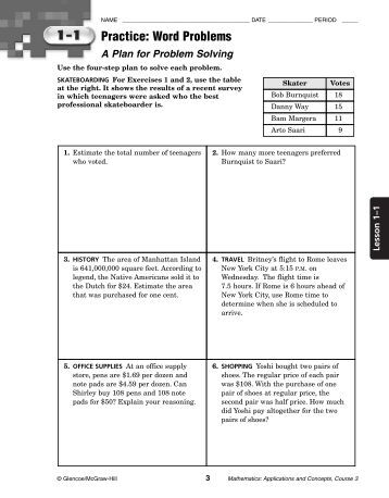 Worksheets Glencoe/mcgraw-hill Word Problem Practice Answers practice word problems workbook glencoe glencoe