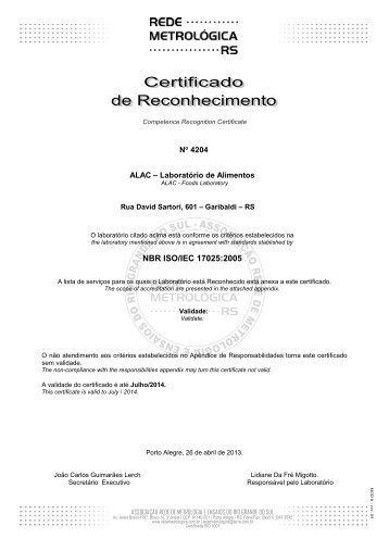 Certificado e Escopo - Alimentos - Eurofins Brasil