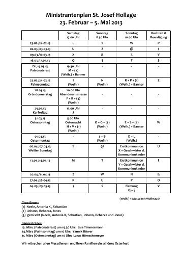 Messdienerplan 23.02.13 - Ministranten St. Josef Hollage