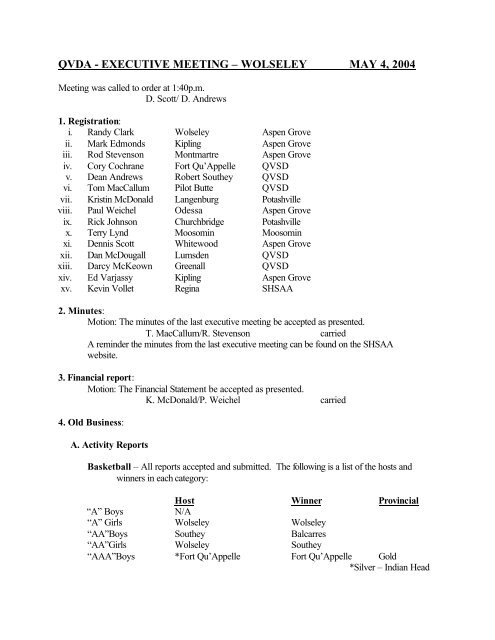 Executive Meeting Minutes May 4, 2004
