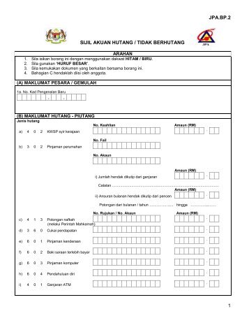 jpa.bp.2 1 sijil akuan hutang / tidak berhutang - Portal Pencen - JPA