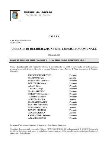 Delibera di Consiglio Comunale nr. 36 del ... - Comune di Lazise