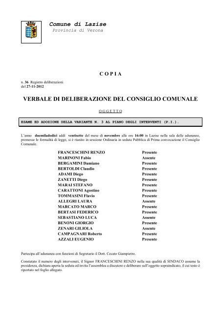 Delibera di Consiglio Comunale nr. 36 del ... - Comune di Lazise