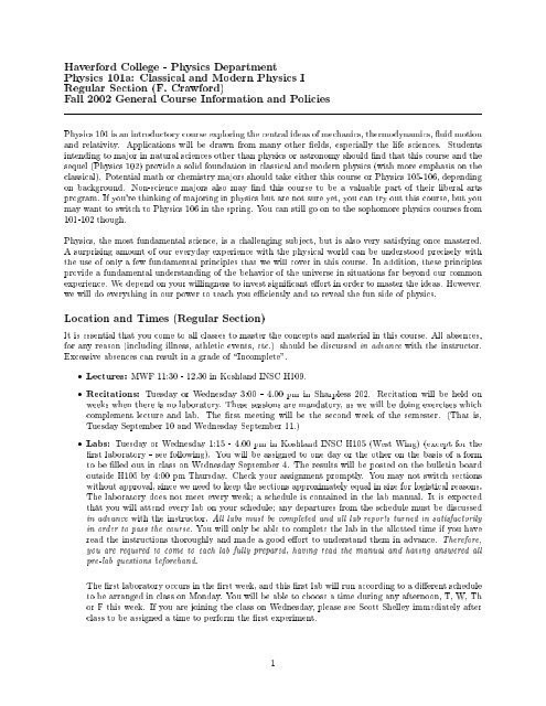 Physics Department Physics 101a Classical And Modern Physics I Physics Department Physics 101a Classical And Modern Physics I