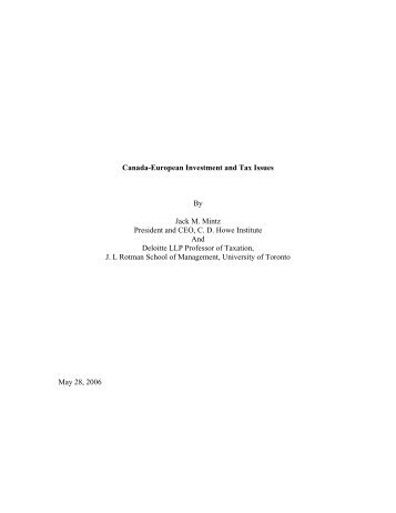 Canada-European Investment and Tax Issues - CERT - Canada ...