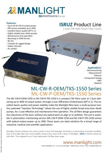 ISRUZ Product Line ML-CW-R-OEM/TKS-1550 ... - RPMC Lasers